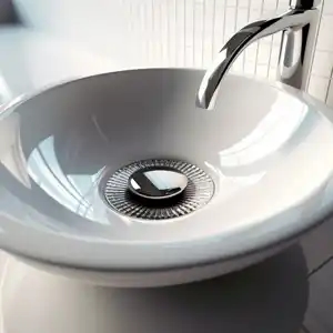 bathroom sink with oval metal bowl, in the style of futuristic fixtures