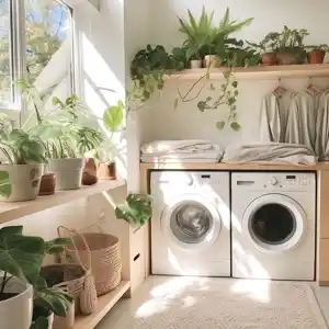 a laundry room with plants and herbs