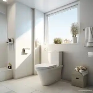 modern white bathroom with single sink, toilet and stall